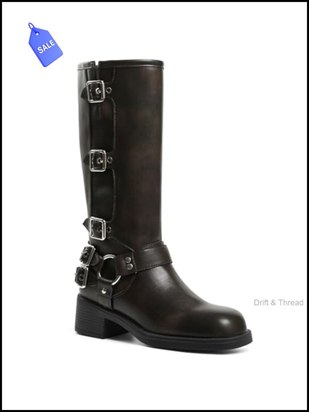 Knee High Boots Women Moto Biker Buckle Tall Boots